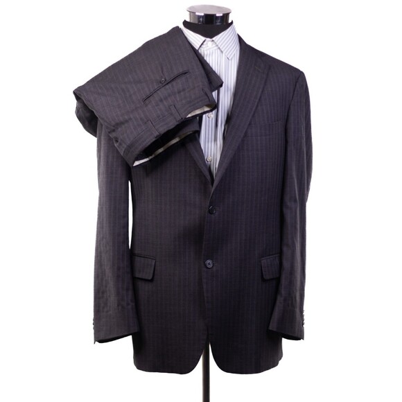 Hart Schaffner & Marx Heritage Men 2 pc Suit 44L Wool Striped Gray 2 Button - Picture 1 of 16